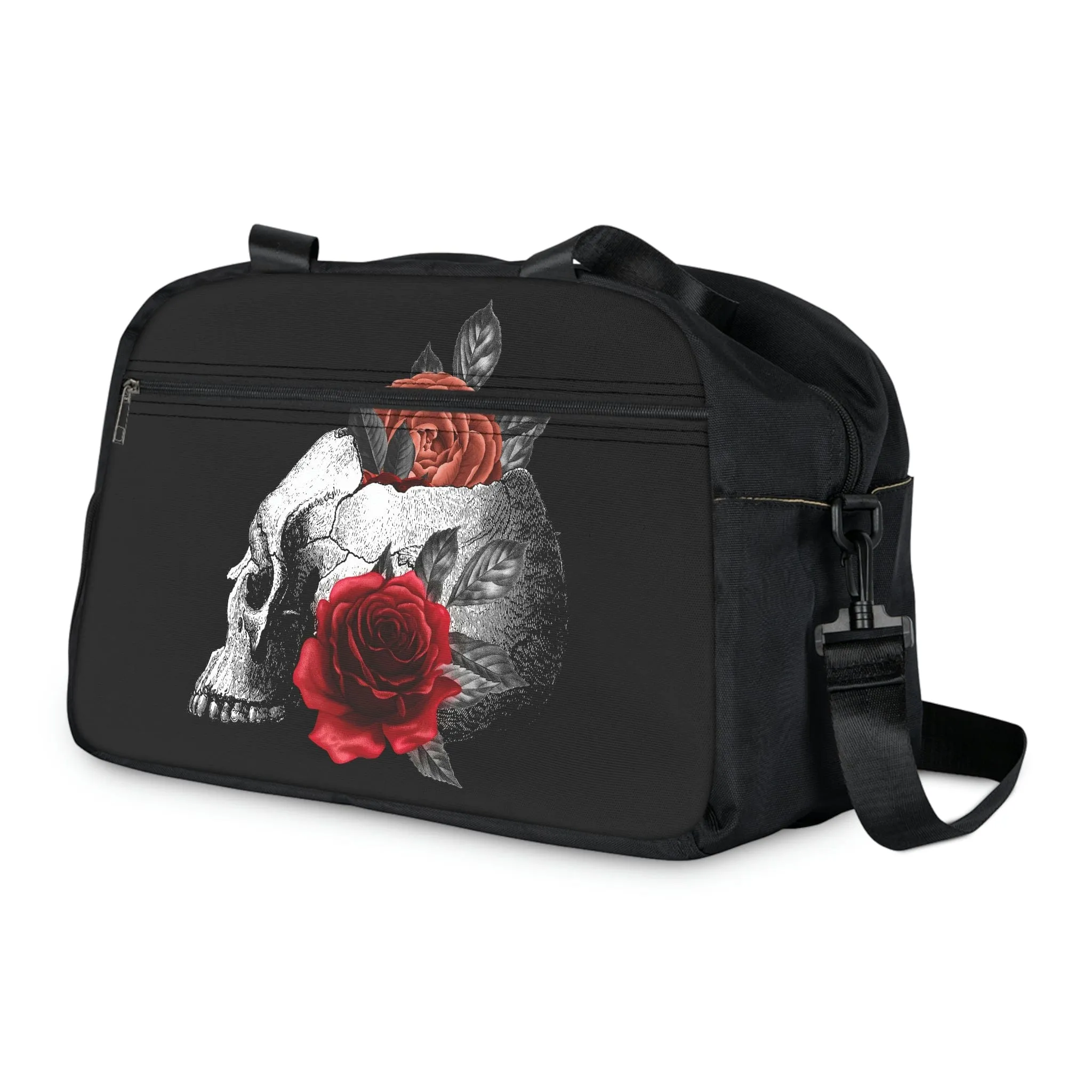 Skull Red Floral Fitness Sports Bag With Shoe Compartment