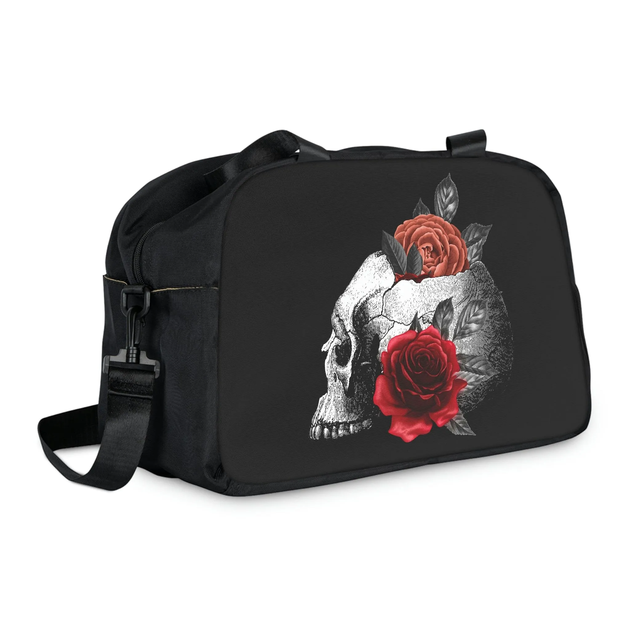 Skull Red Floral Fitness Sports Bag With Shoe Compartment