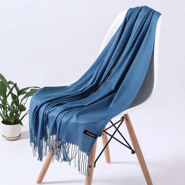Solid Scarf Winter Hijabs Tassels Long Lady Shawls