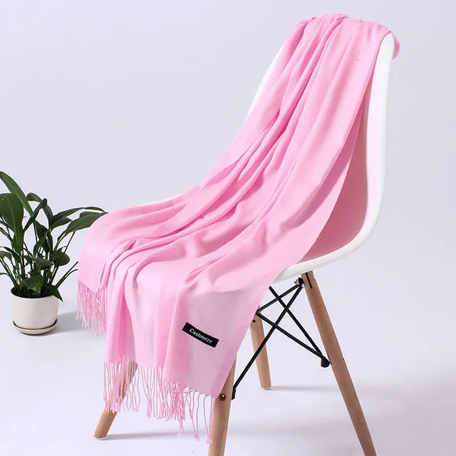 Solid Scarf Winter Hijabs Tassels Long Lady Shawls