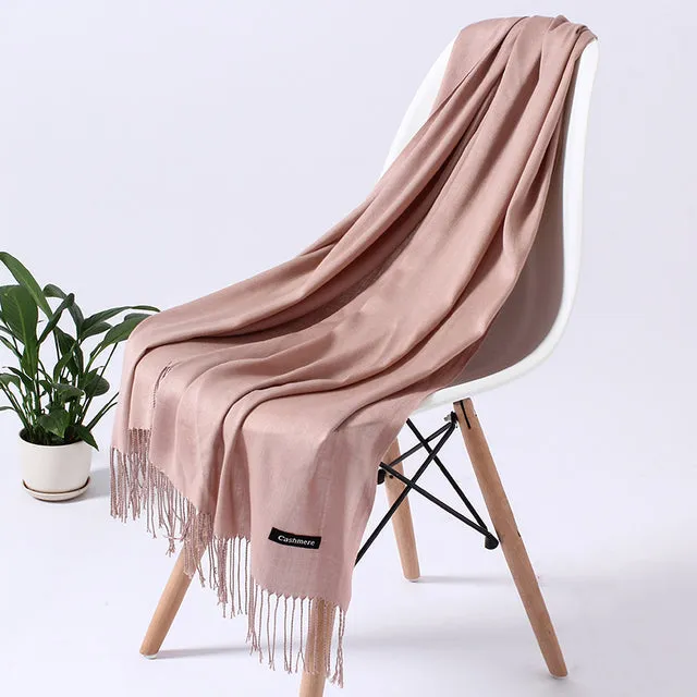 Solid Scarf Winter Hijabs Tassels Long Lady Shawls