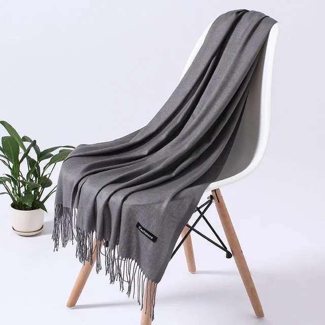 Solid Scarf Winter Hijabs Tassels Long Lady Shawls