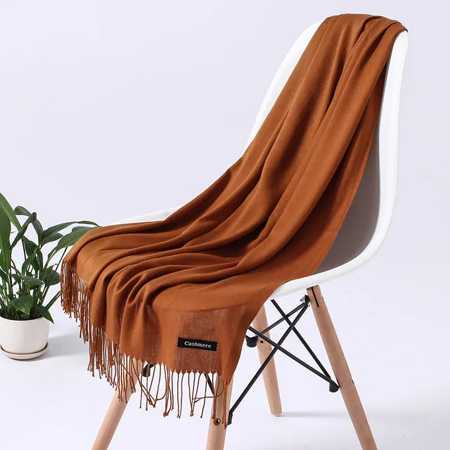 Solid Scarf Winter Hijabs Tassels Long Lady Shawls