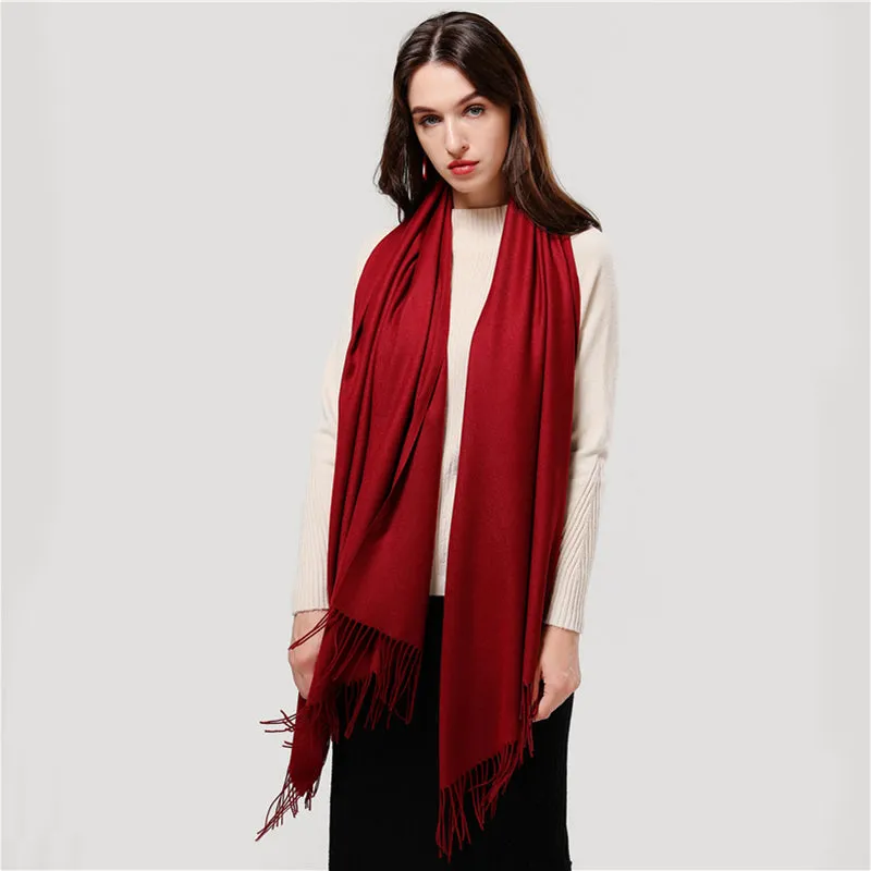Solid Scarf Winter Hijabs Tassels Long Lady Shawls