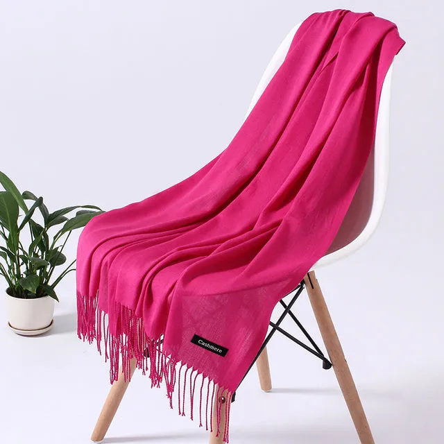 Solid Scarf Winter Hijabs Tassels Long Lady Shawls