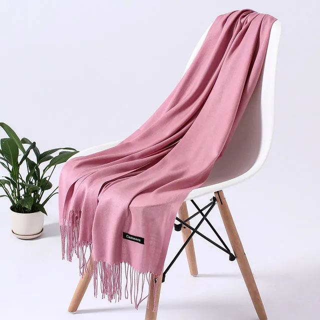 Solid Scarf Winter Hijabs Tassels Long Lady Shawls
