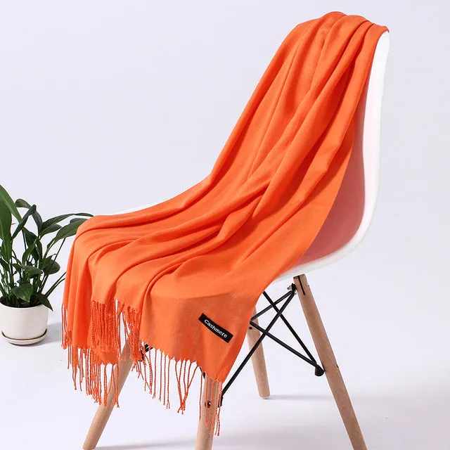 Solid Scarf Winter Hijabs Tassels Long Lady Shawls