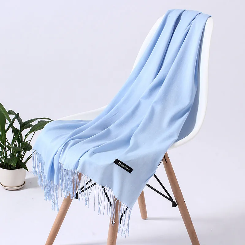 Solid Scarf Winter Hijabs Tassels Long Lady Shawls