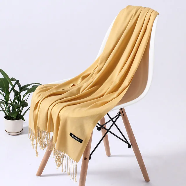 Solid Scarf Winter Hijabs Tassels Long Lady Shawls