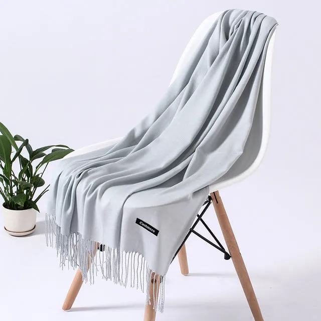 Solid Scarf Winter Hijabs Tassels Long Lady Shawls