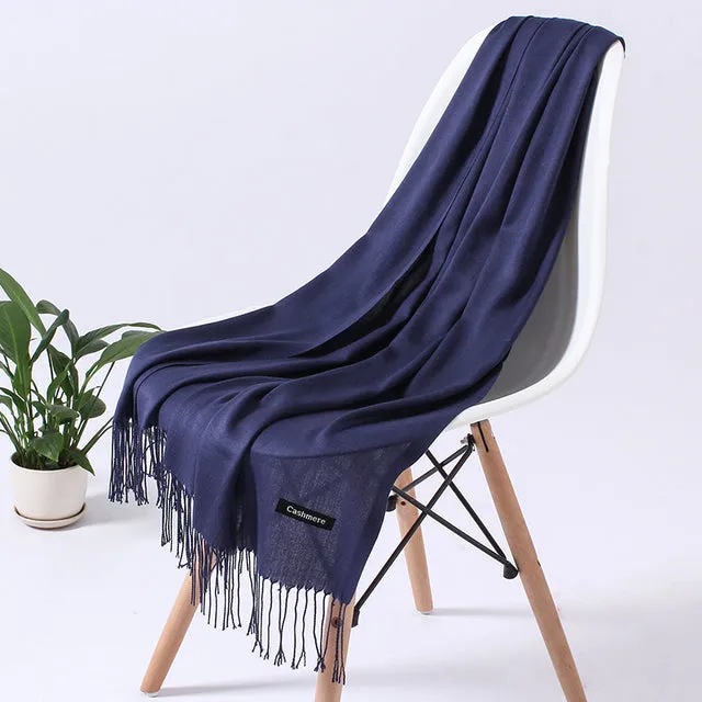 Solid Scarf Winter Hijabs Tassels Long Lady Shawls