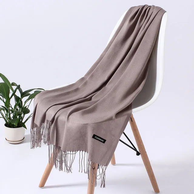 Solid Scarf Winter Hijabs Tassels Long Lady Shawls