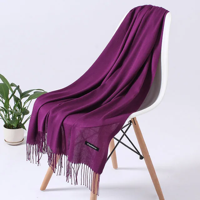 Solid Scarf Winter Hijabs Tassels Long Lady Shawls