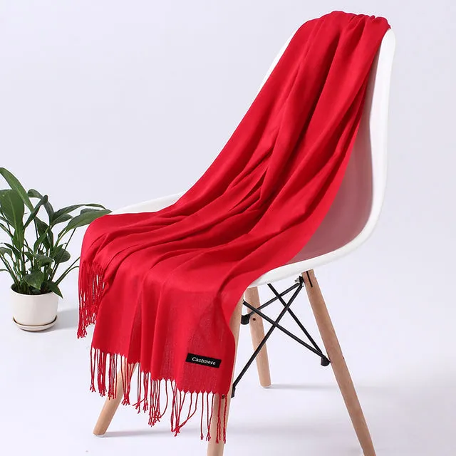 Solid Scarf Winter Hijabs Tassels Long Lady Shawls