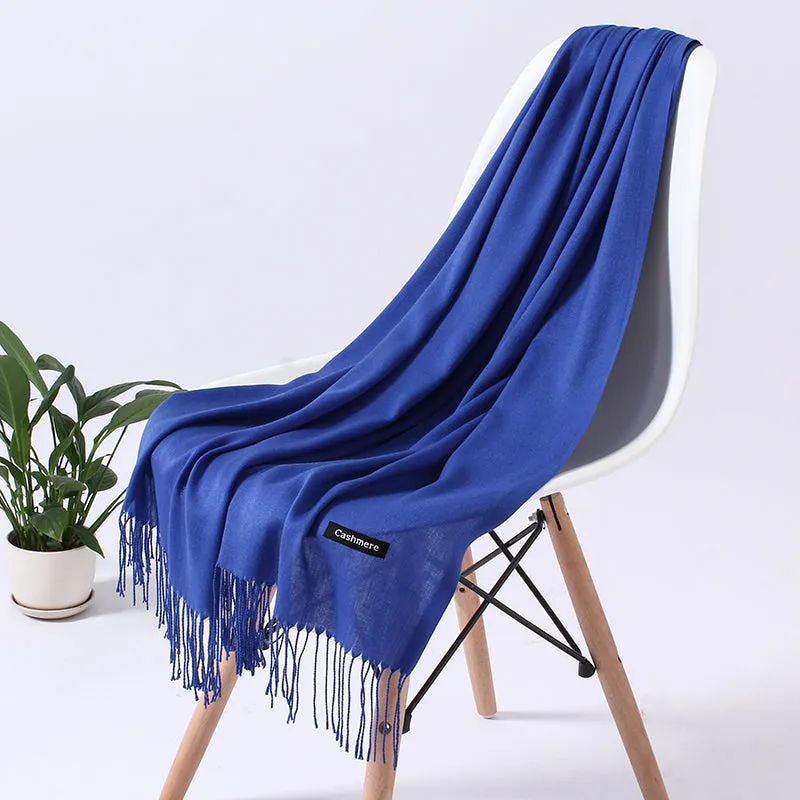 Solid Scarf Winter Hijabs Tassels Long Lady Shawls
