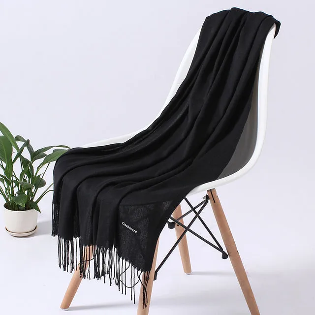 Solid Scarf Winter Hijabs Tassels Long Lady Shawls