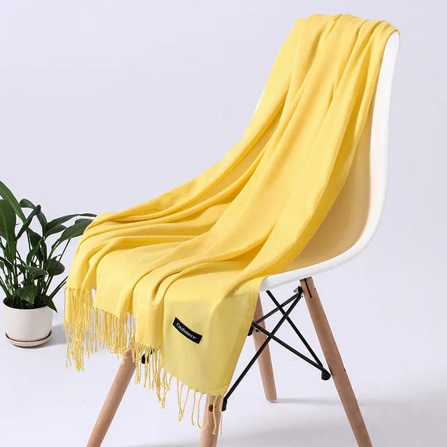 Solid Scarf Winter Hijabs Tassels Long Lady Shawls