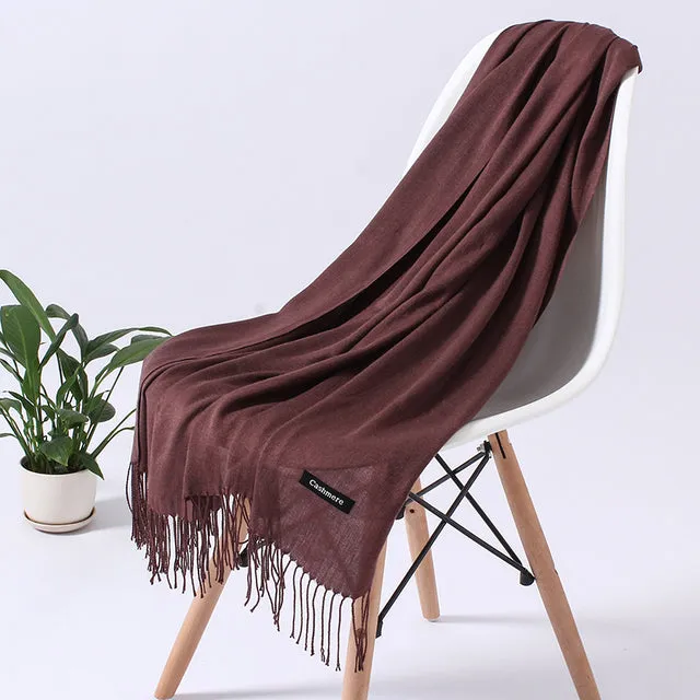Solid Scarf Winter Hijabs Tassels Long Lady Shawls