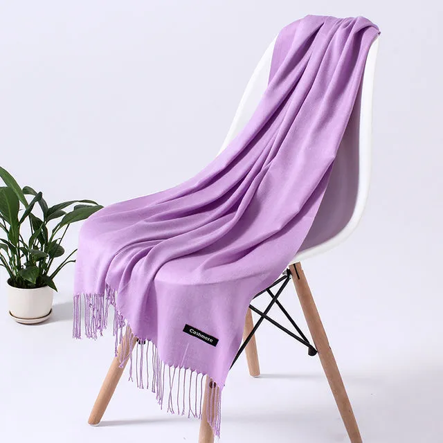 Solid Scarf Winter Hijabs Tassels Long Lady Shawls