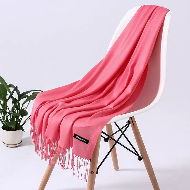 Solid Scarf Winter Hijabs Tassels Long Lady Shawls