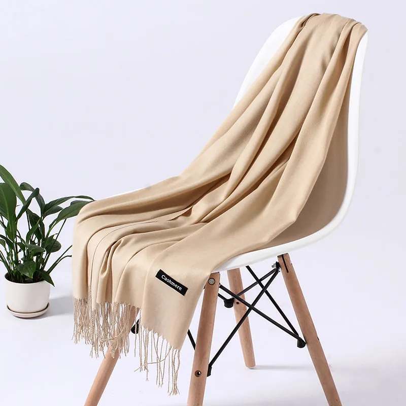 Solid Scarf Winter Hijabs Tassels Long Lady Shawls