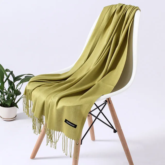 Solid Scarf Winter Hijabs Tassels Long Lady Shawls