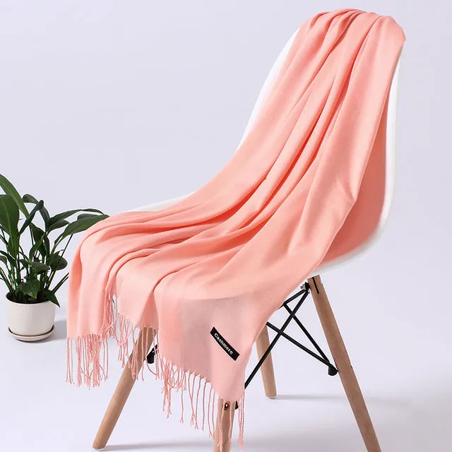 Solid Scarf Winter Hijabs Tassels Long Lady Shawls