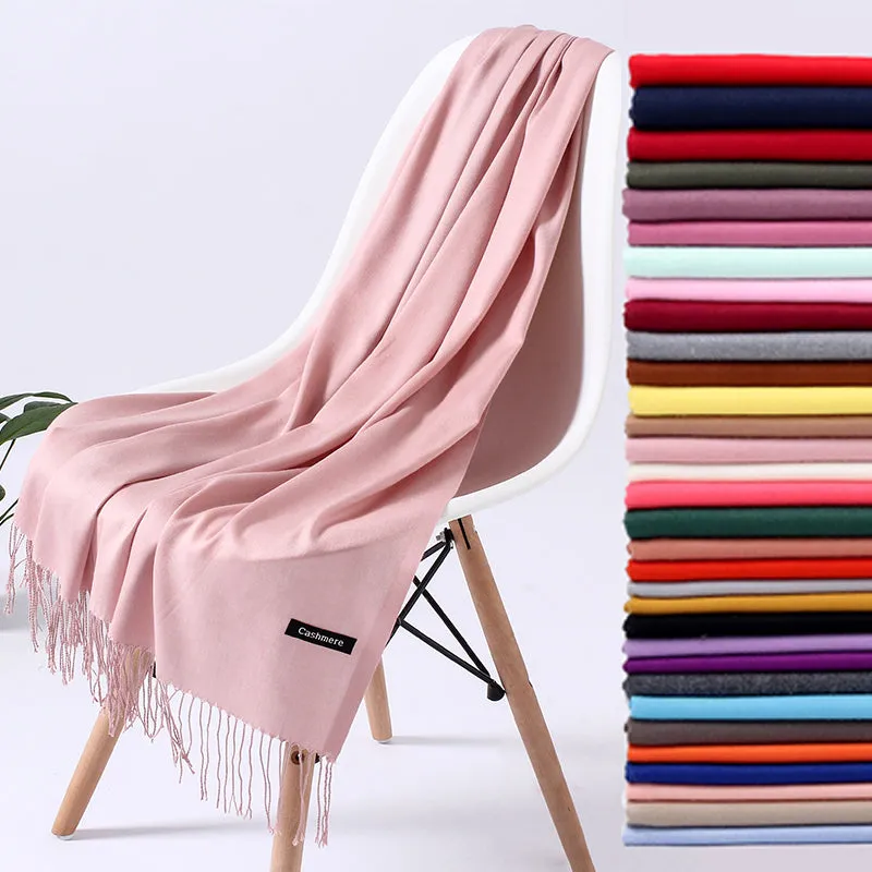 Solid Scarf Winter Hijabs Tassels Long Lady Shawls