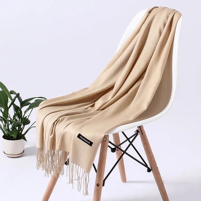 Solid Scarf Winter Hijabs Tassels Long Lady Shawls