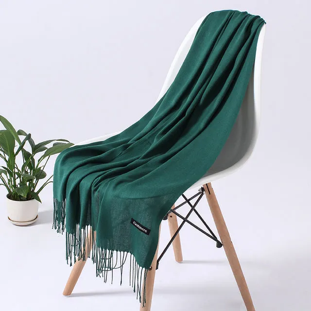 Solid Scarf Winter Hijabs Tassels Long Lady Shawls