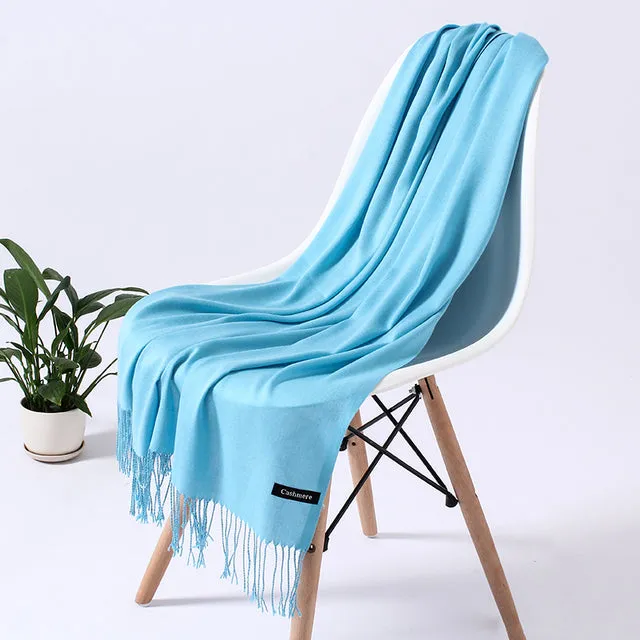 Solid Scarf Winter Hijabs Tassels Long Lady Shawls