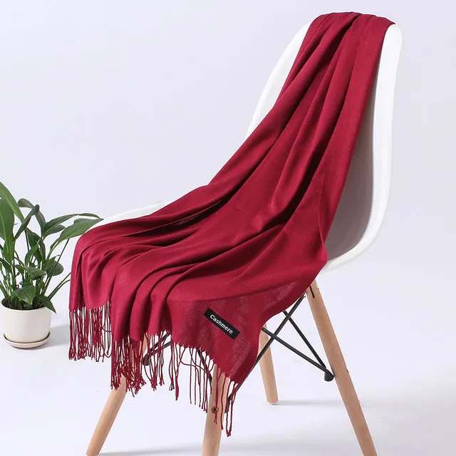 Solid Scarf Winter Hijabs Tassels Long Lady Shawls