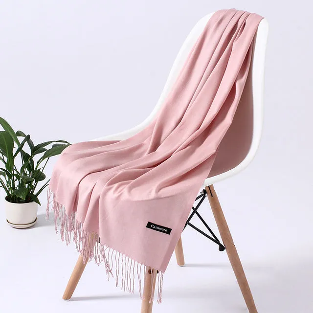 Solid Scarf Winter Hijabs Tassels Long Lady Shawls