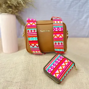 Tan Dual Compartment Bag with Boho Belt   Mini Wallet Combo