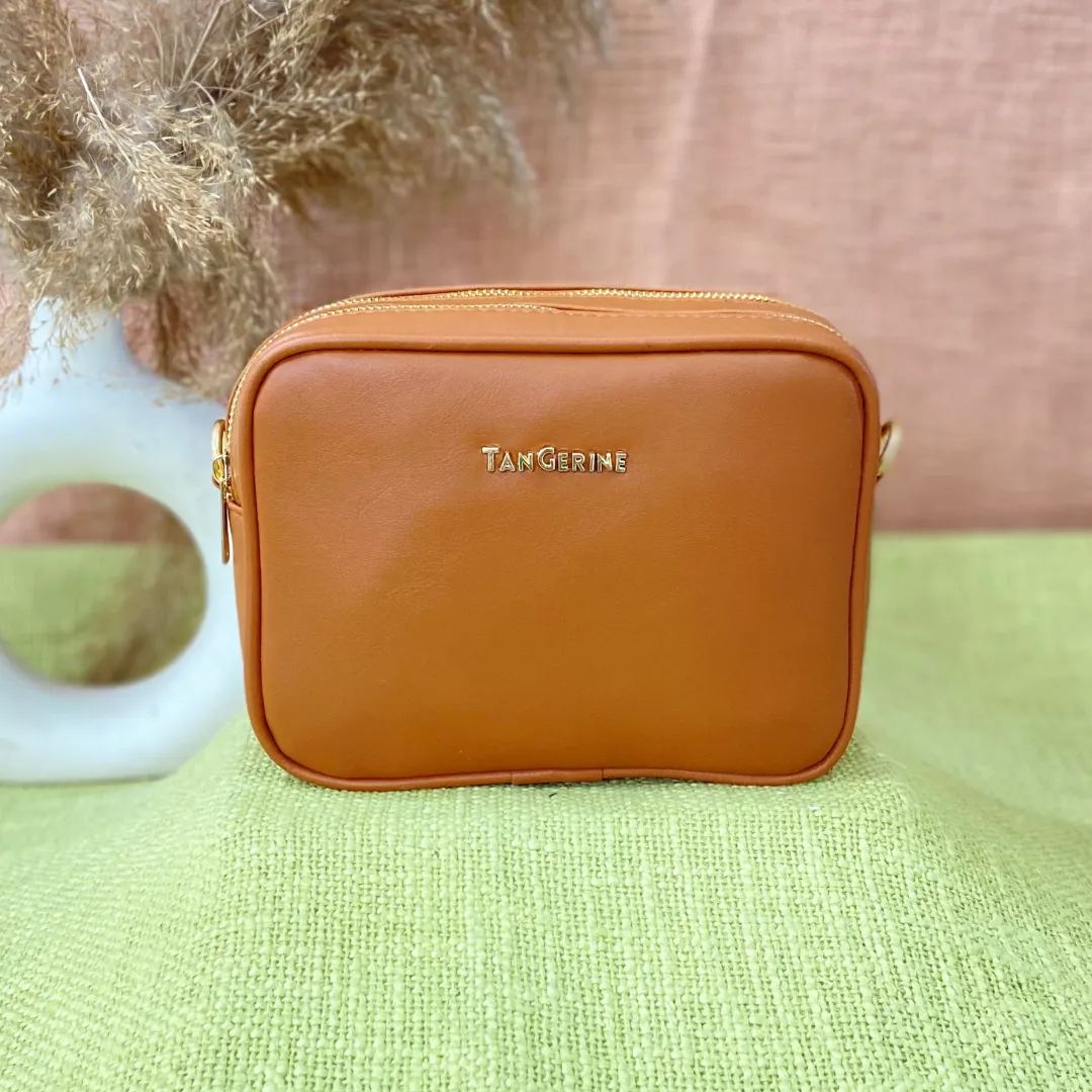 Tan Dual Compartment Bag with Boho Belt   Mini Wallet Combo