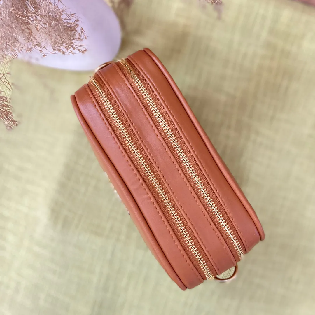 Tan Dual Compartment Bag with Boho Belt   Mini Wallet Combo
