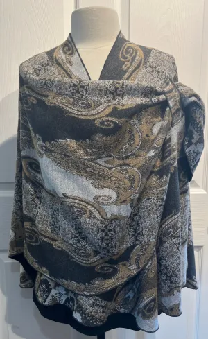Taupe/Cream Reverses to Charcoal Grey Cashmere Shawl