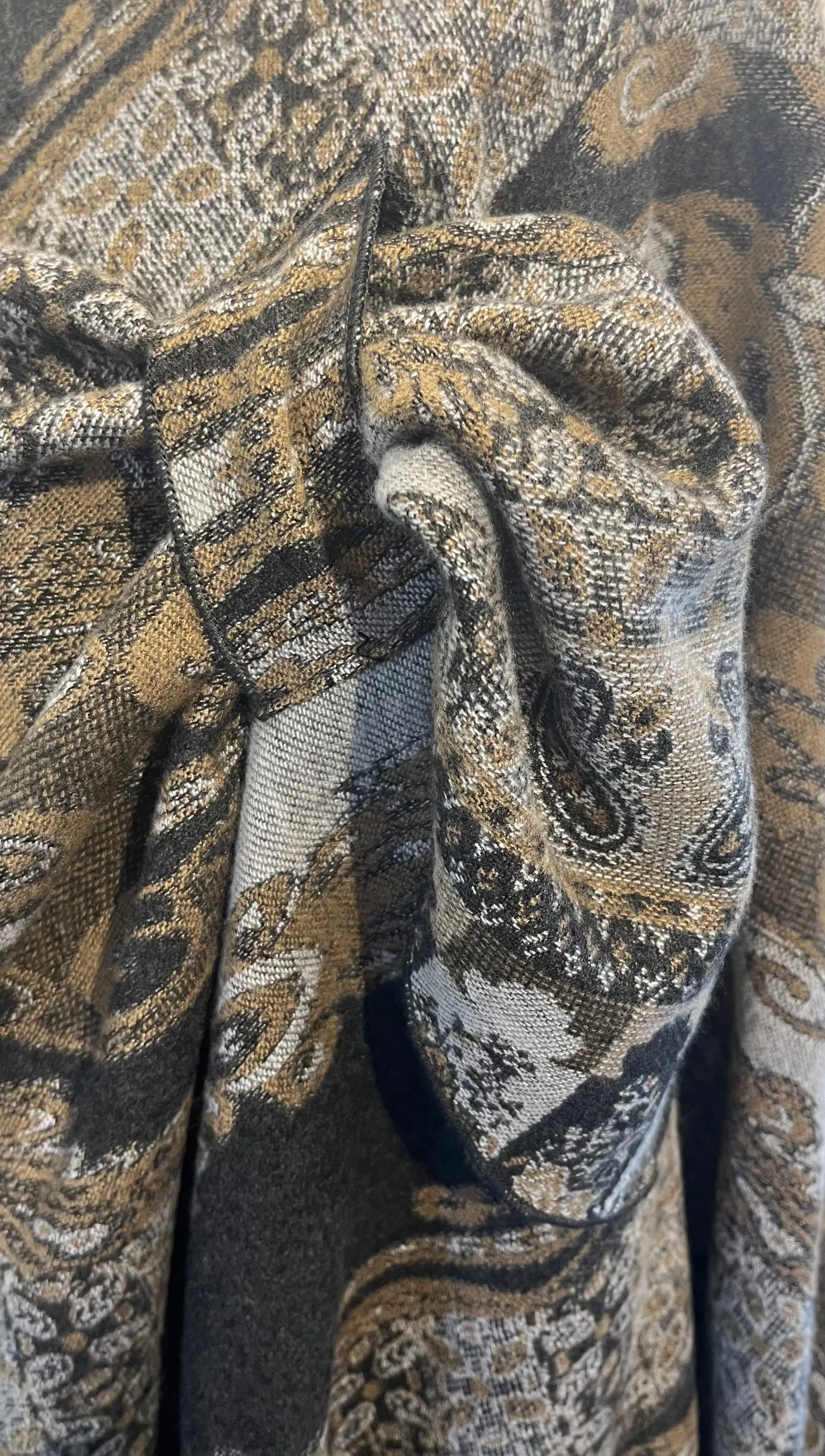 Taupe/Cream Reverses to Charcoal Grey Cashmere Shawl