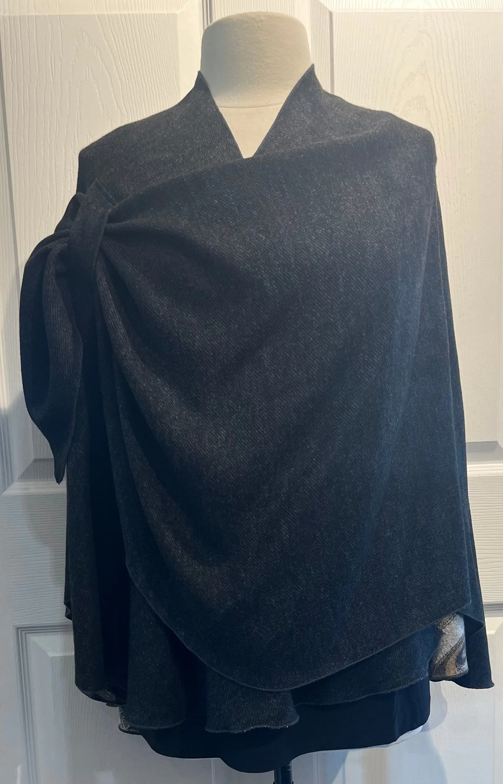 Taupe/Cream Reverses to Charcoal Grey Cashmere Shawl