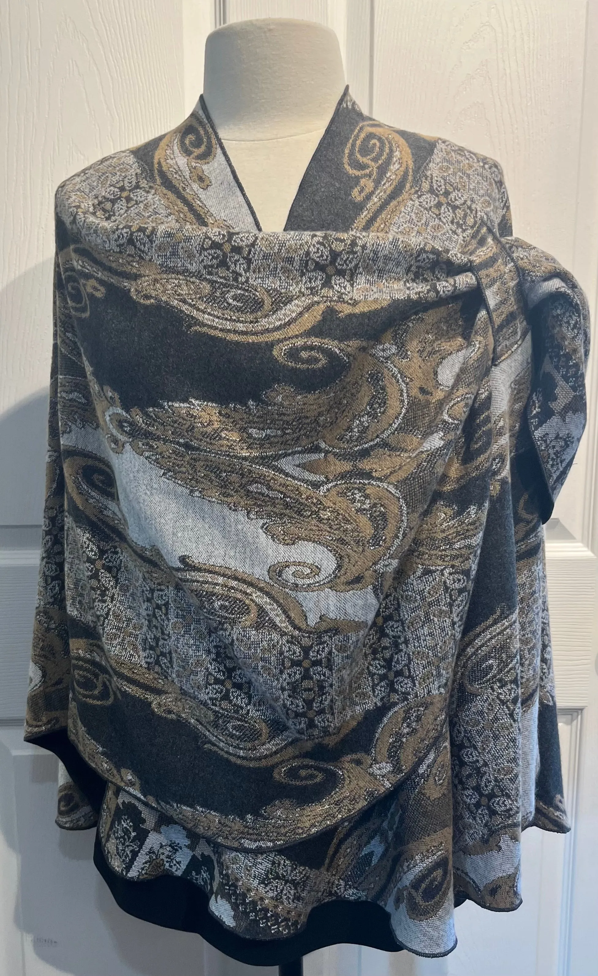 Taupe/Cream Reverses to Charcoal Grey Cashmere Shawl