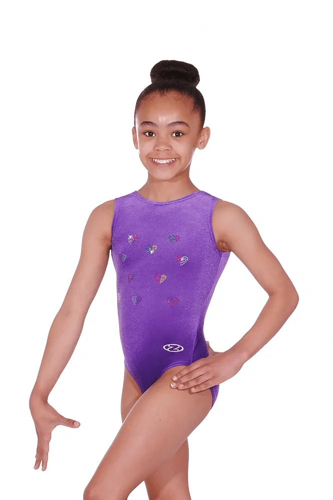 The Zone Angel Velour Sleeveless Leotard with Heart Motif Z676ANG