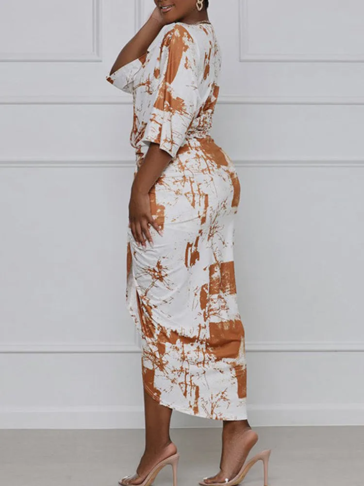 Tie Dye Split Joint Fold Asymmetrical Dresses