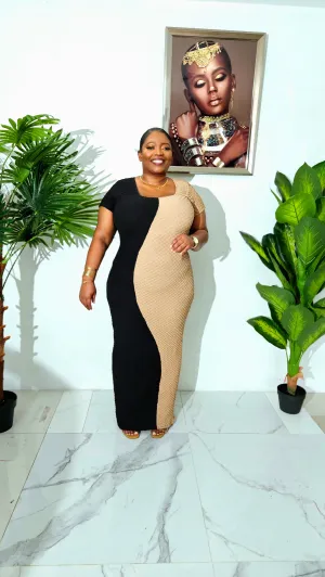Two Tone Curve Contour Maxi Dress