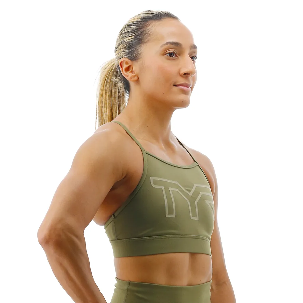 TYR Base Kinetic™ Women's High Neck Big Logo Sports Bra - Olive