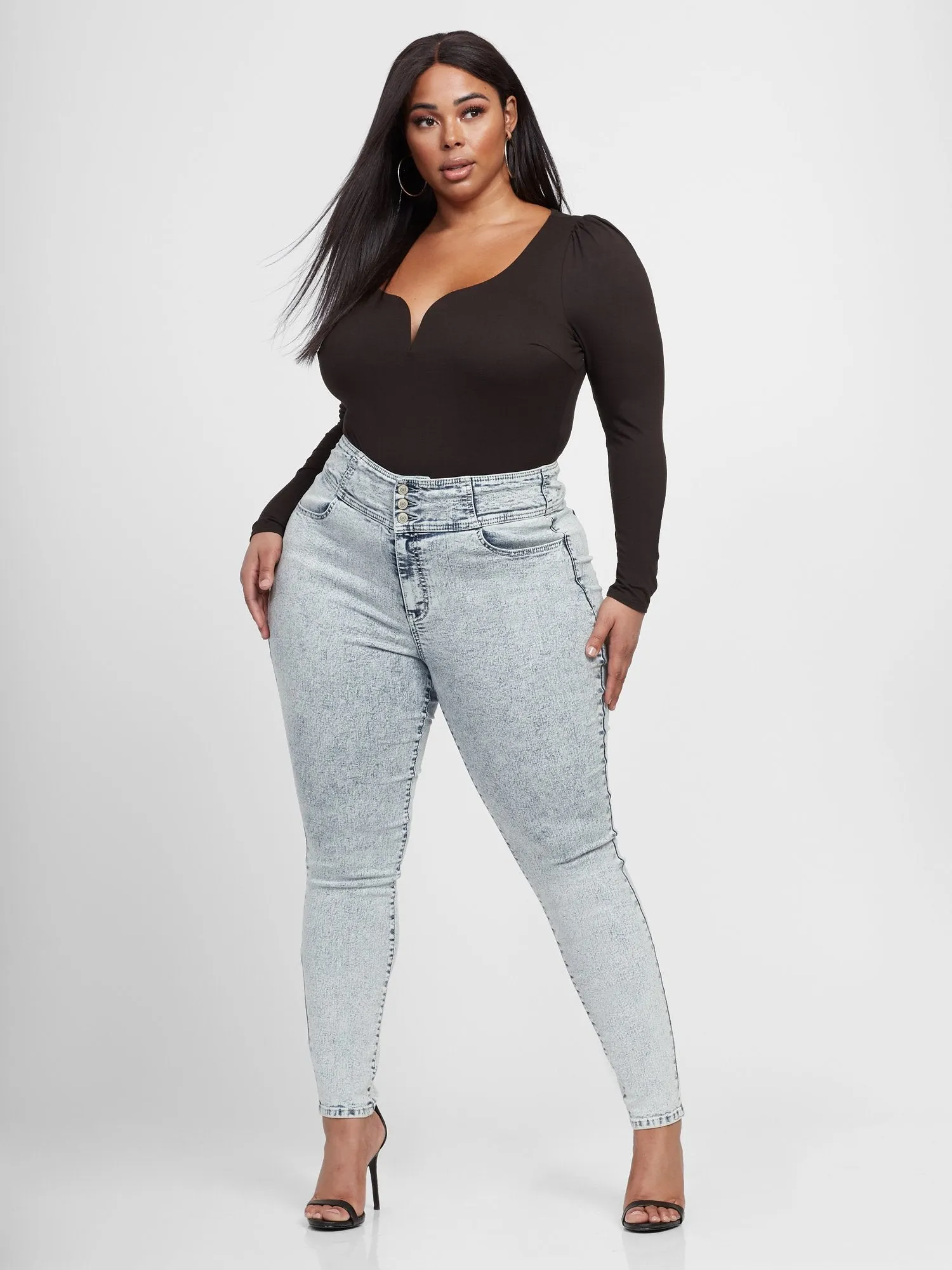 Ultra High-Rise 3 Button Yoke Skinny Jeans - Short Inseam