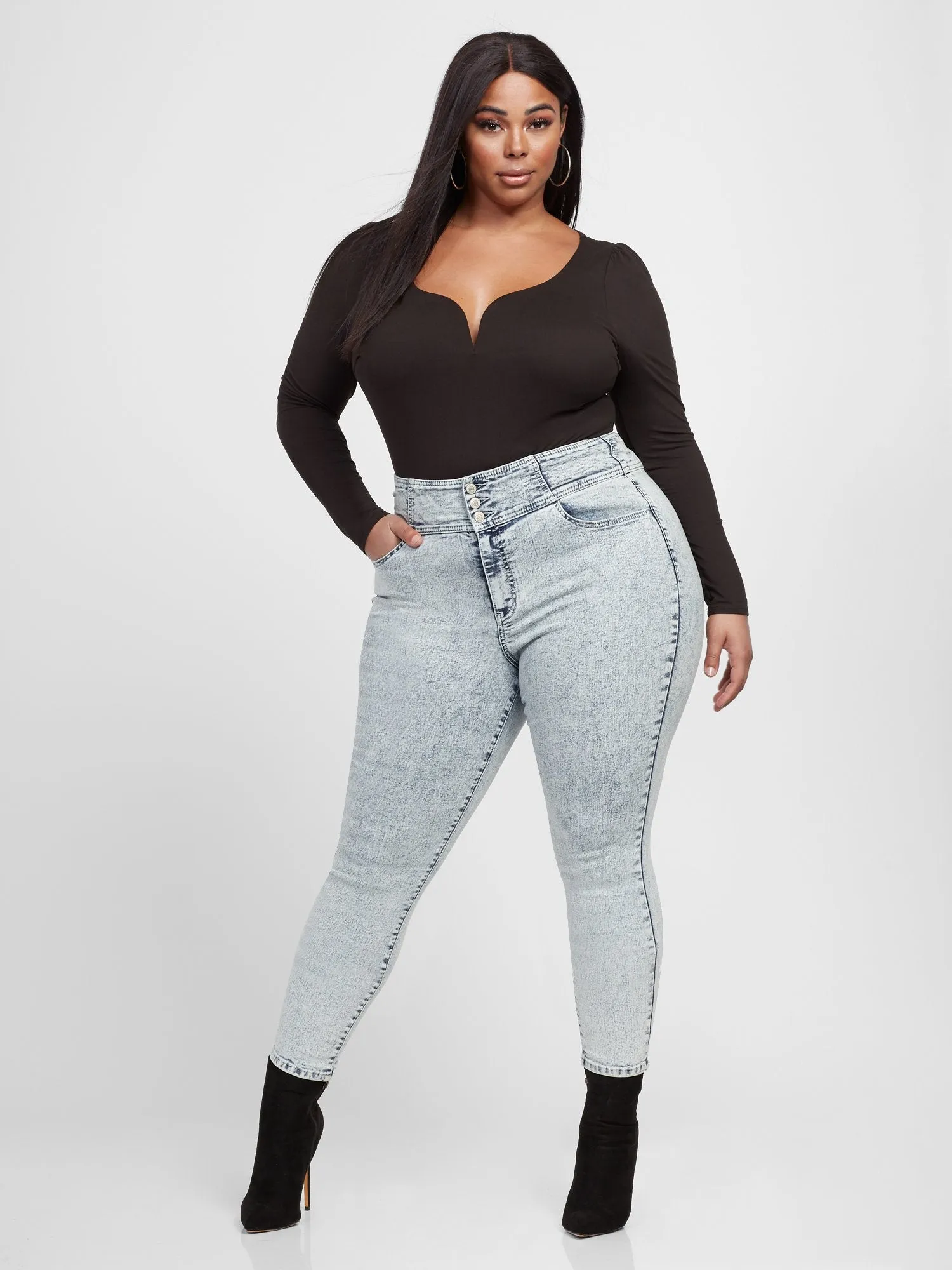 Ultra High-Rise 3 Button Yoke Skinny Jeans - Short Inseam