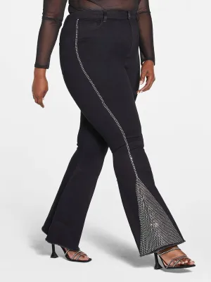 Ultra High Rise Rhinestone Detail Flare Jeans