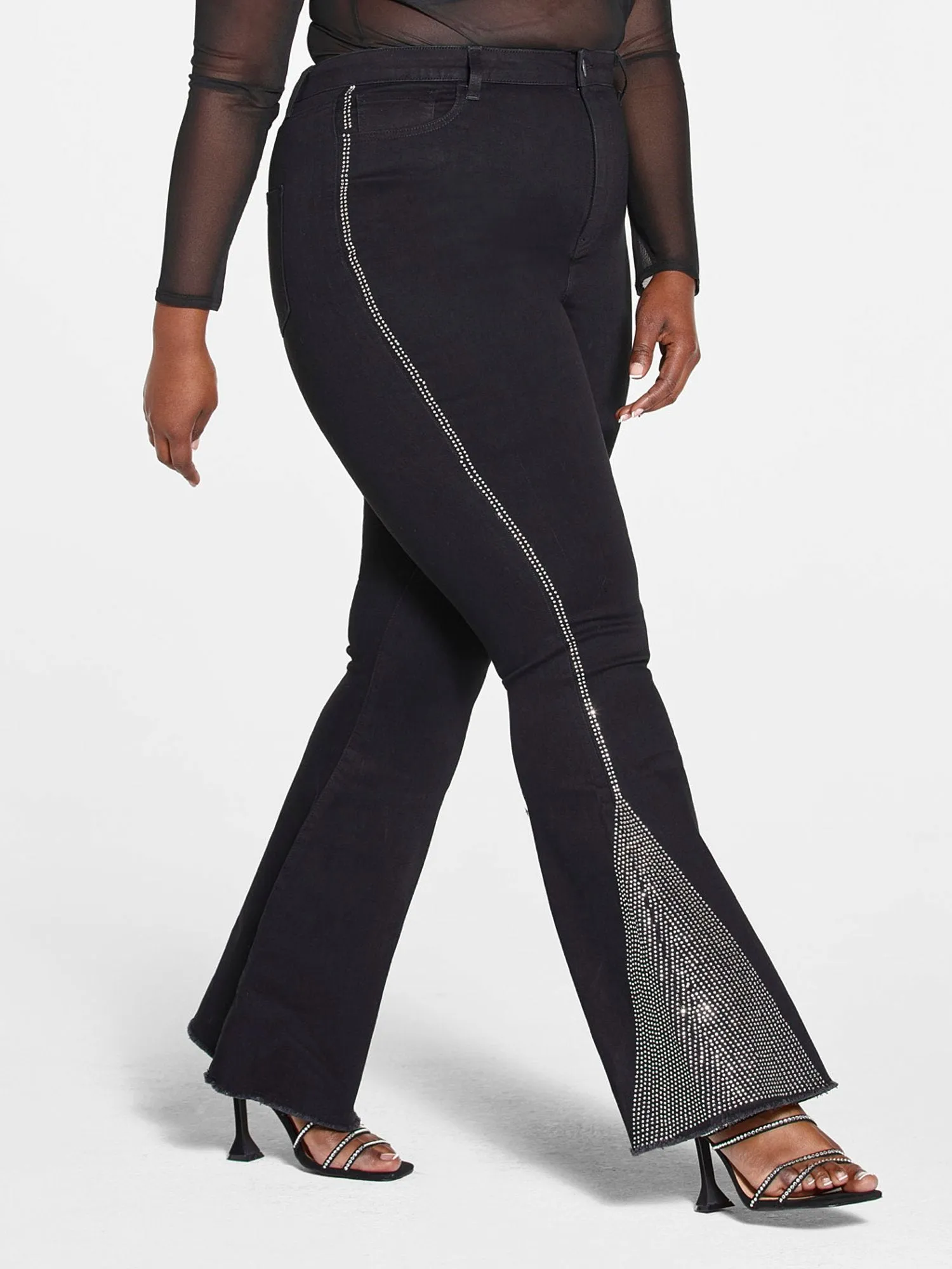 Ultra High Rise Rhinestone Detail Flare Jeans