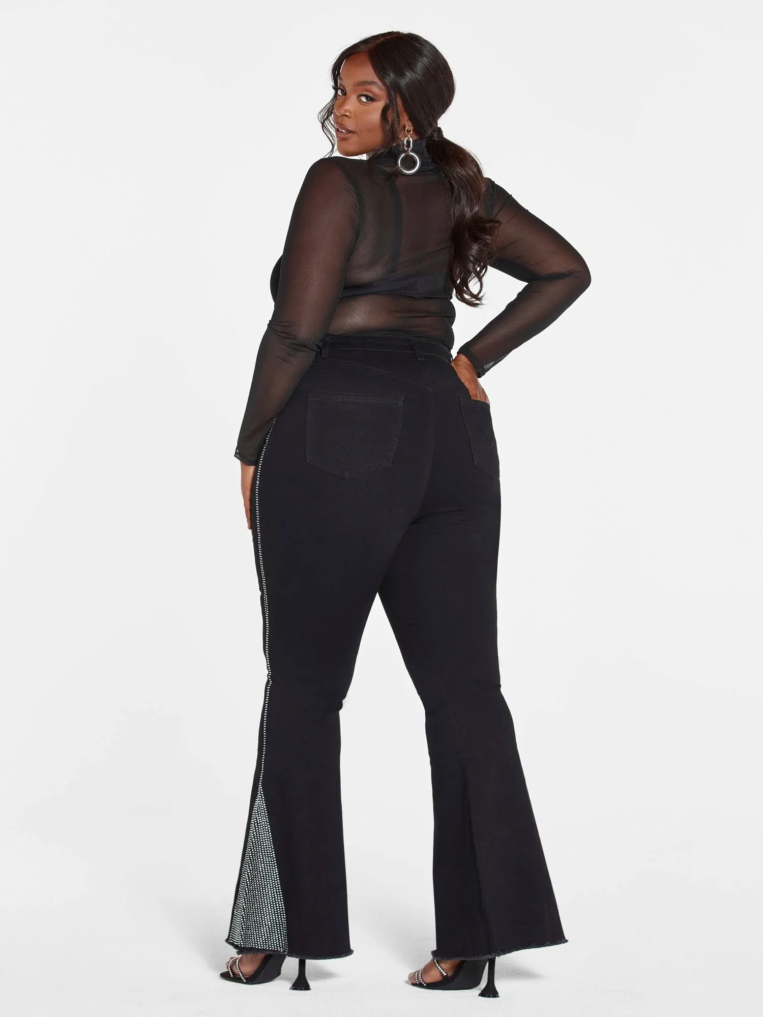 Ultra High Rise Rhinestone Detail Flare Jeans
