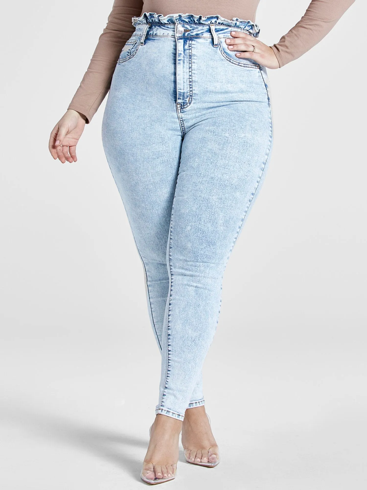 Ultra High Rise Ruffle Waist Skinny Jeans